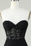 Bodycon Sweetheart Black Corset Short Homecoming Dress with Appliques