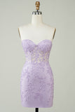 Hot Selling Bodycon Sweetheart Purple Corset Homecoming Dress with Appliques