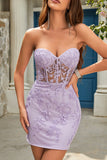 Sheath Sweetheart Purple Short Homecoming Dress with Appliques