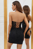 Bodycon Sweetheart Black Corset Short Homecoming Dress with Appliques