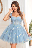 Lavender Corset Embroidery Short Homecoming Dress