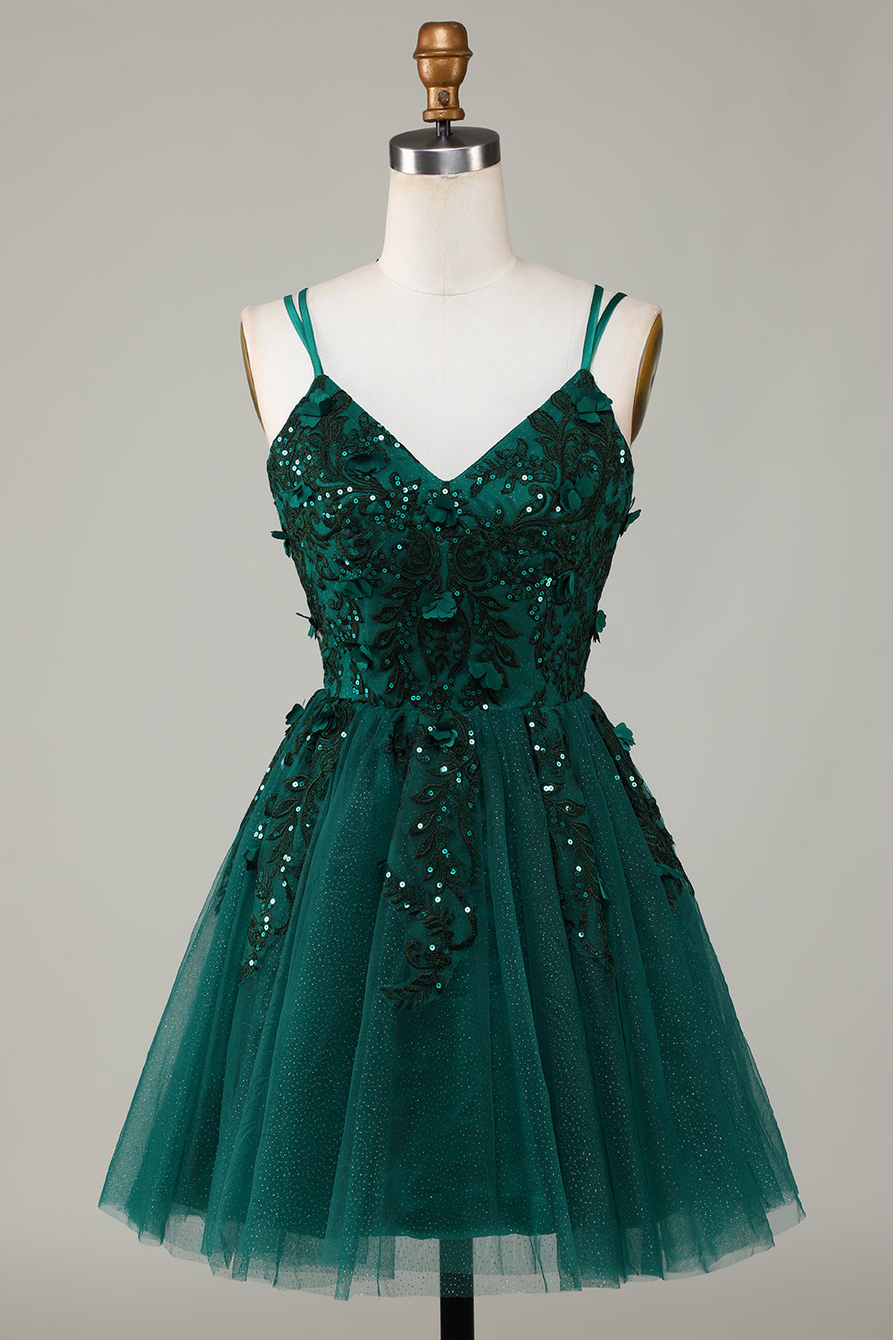 Stylish A Line Spaghetti Straps Dark Green Short Homecoming Dress with Appliques Beading