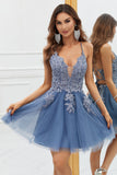 A Line Spaghetti Straps Light Purple Short Homecoming Dress with Appliques