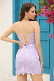 Lilac Lace Tight Short Homecoming Dress