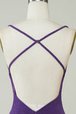 Stylish Deep V Neck Purple Short Homecoming Dress with Criss Cross Back