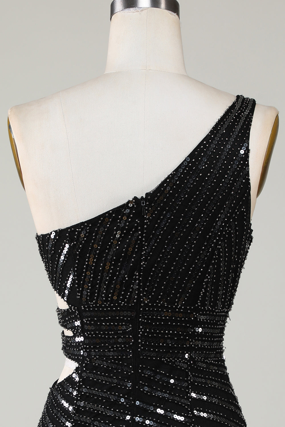 Sparkly Bodycon One Shoulder Black Sequins Short Homecoming Dress with Cut Out