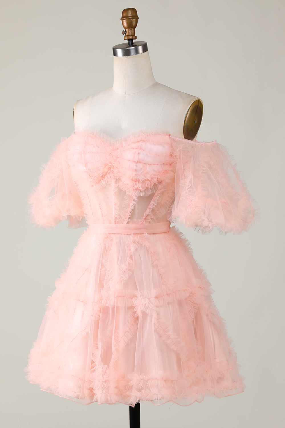 Cute A Line Off the Shoulder Pink Tulle Homecoming Dress