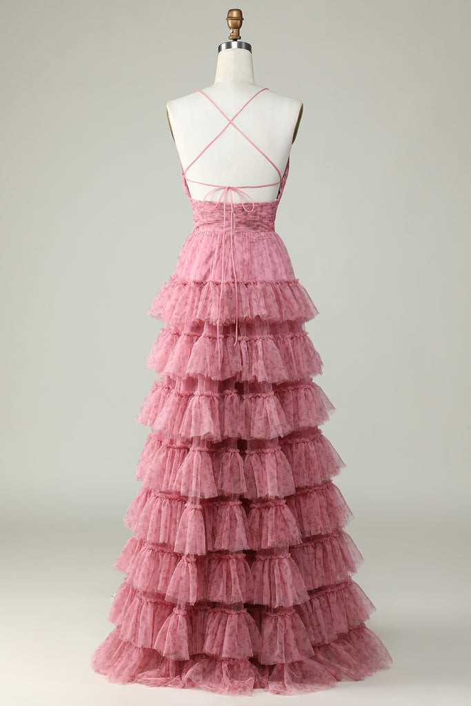 ZAPAKA Women Tulle Prom Dress with Floral Printed Spaghetti Straps ...