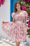 Cute A Line Floral Ivory Red Flower Homecoming Dress with Ruffles