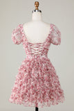 Cute A Line Floral Ivory Red Flower Homecoming Dress with Ruffles