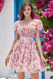 Gorgeous A Line Floral Dusty Rose Homecoming Dress with Ruffles