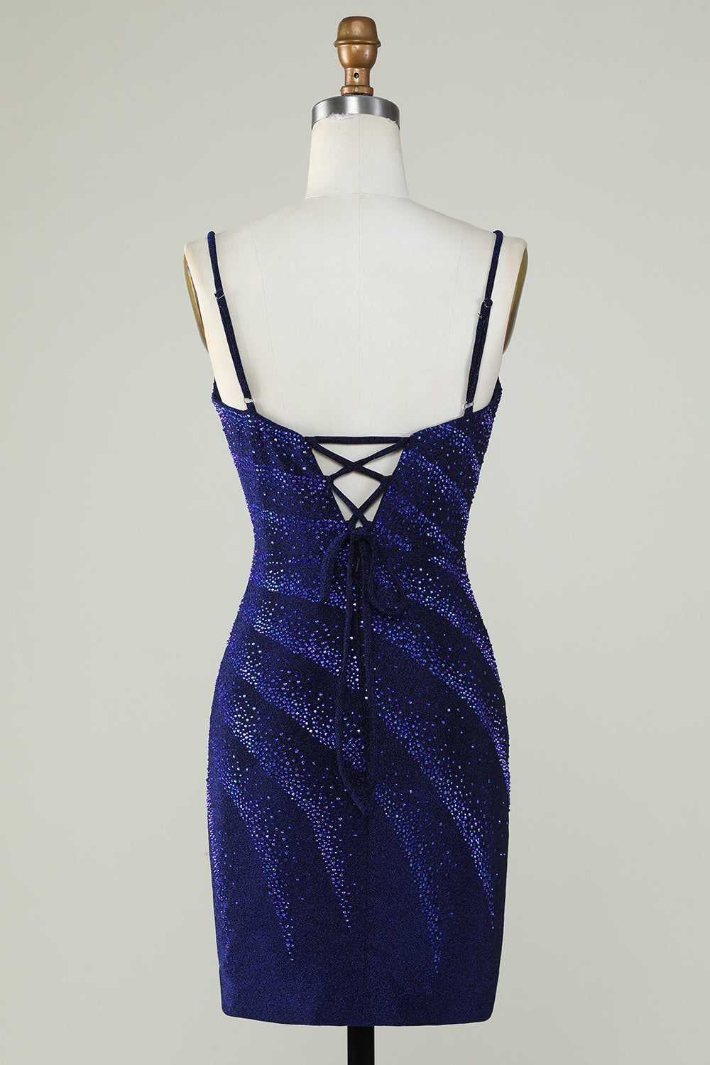 Sparkly Sheath Spaghetti Straps Royal Blue Short Homecoming Dress with Beading