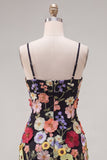 Black Spaghetti Straps Sheath Homecoming Dress with 3D Flowers