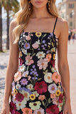 Black Spaghetti Straps Sheath Homecoming Dress with 3D Flowers