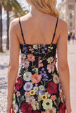 Black Spaghetti Straps Sheath Homecoming Dress with 3D Flowers