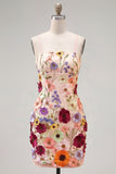 Black Spaghetti Straps Sheath Homecoming Dress with 3D Flowers