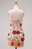 Black Spaghetti Straps Sheath Homecoming Dress with 3D Flowers