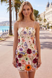 Black Spaghetti Straps Sheath Homecoming Dress with 3D Flowers
