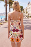 Sheath Spaghetti Straps Blush Homecoming Dress with 3D Flowers