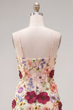 Black Spaghetti Straps Sheath Homecoming Dress with 3D Flowers