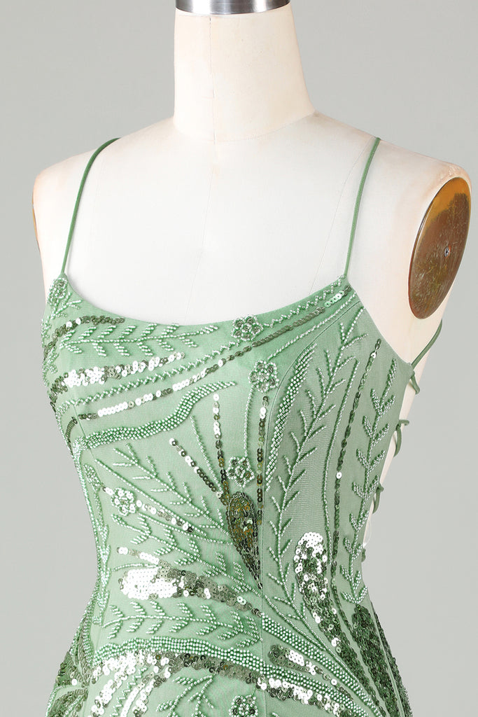 Classy Spaghetti Straps Green Sheath Short Homecoming Dress 19th Birthday Outfits Y9865