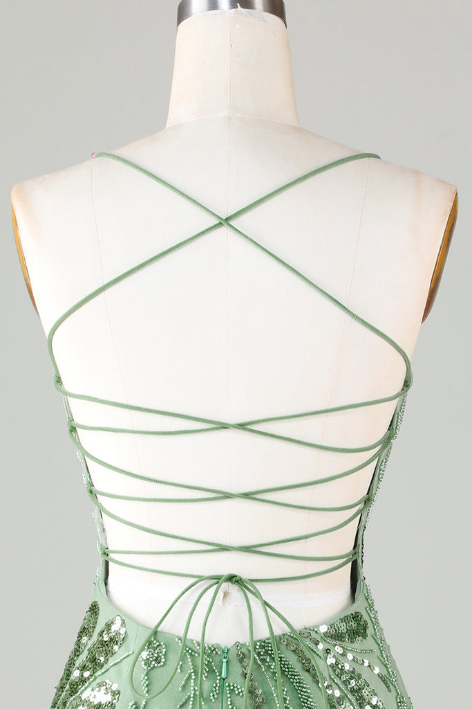 Sweetheart Spaghtti Straps Pleated Appliques Sheath Short Homecoming Dress