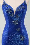 Royal Blue Glitter Tight Homecoming Dress with Sequins Butterflies