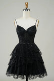Cute A Line Spaghetti Straps Dark Blue Sparkly Corset Homecoming Dress