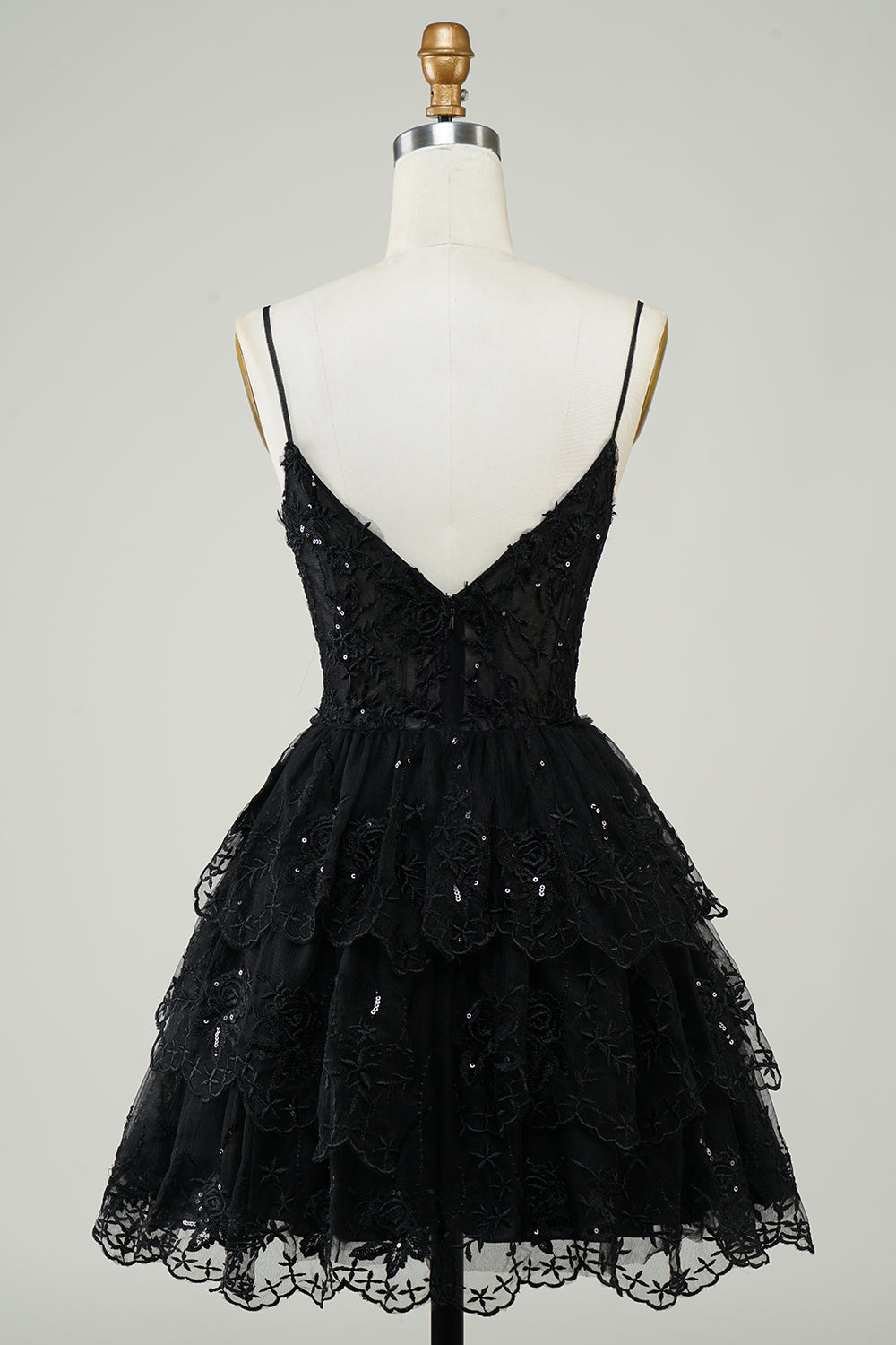Gorgeous A Line Spaghetti Straps Black Sparkly Corset Homecoming Dress