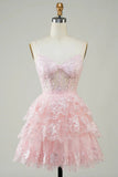 Cute A Line Spaghetti Straps Dark Blue Sparkly Corset Homecoming Dress