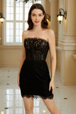 Trendy Sheath Strapless Black Corset Homecoming Dress with Beading
