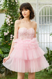 Cute A-Line Sweetheart Blue Corset Short Homecoming Dress with Ruffles