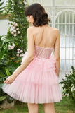 Cute A-Line Sweetheart Blue Corset Short Homecoming Dress with Ruffles