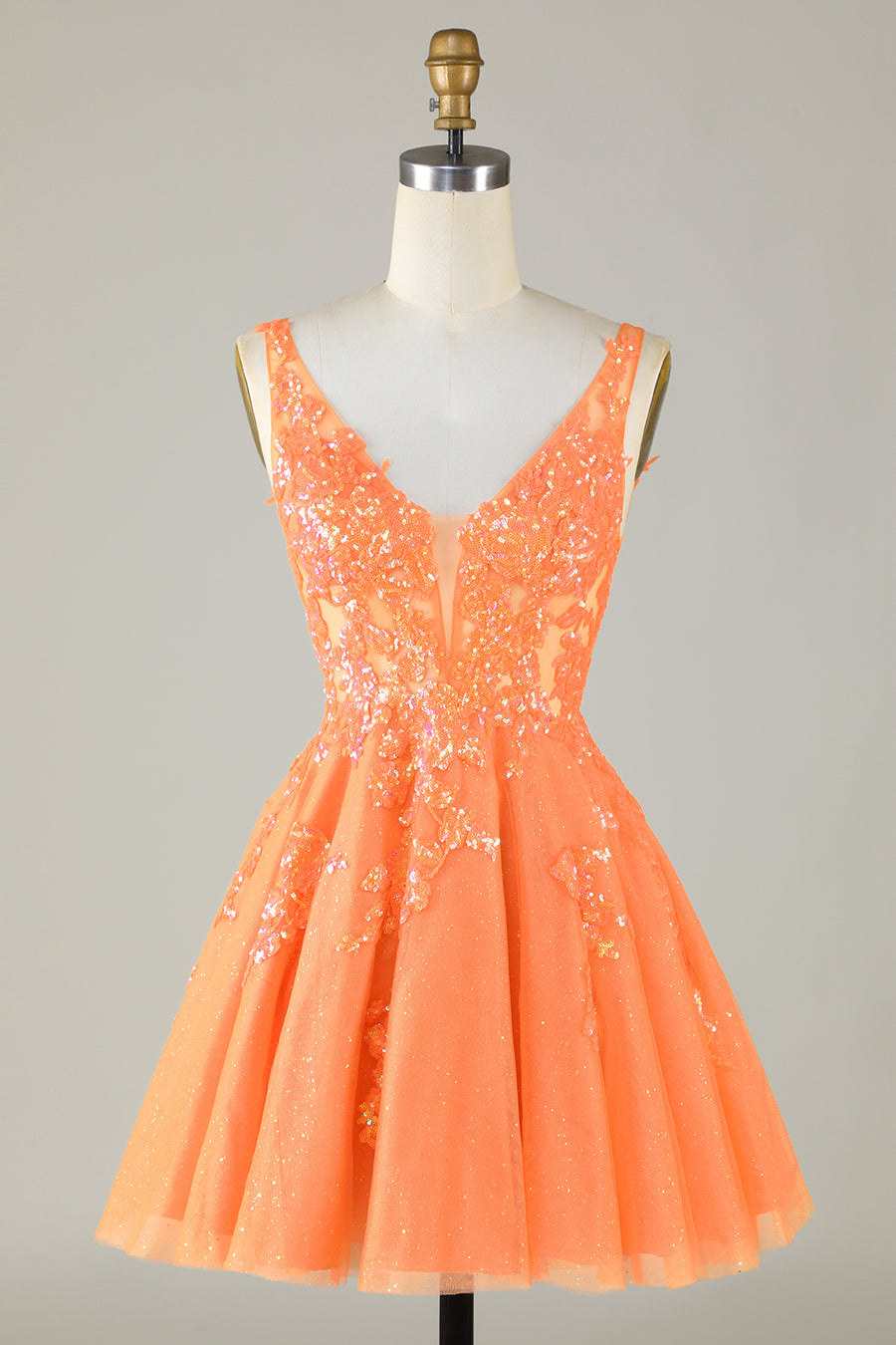 short orange homecoming dresses Strappy-Back Short Light Blue Sequin Homecoming Dress main image 0