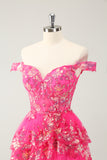 Cute Sparkly Hot Pink A Line Tiered Corset Lace Short Homecoming Dress