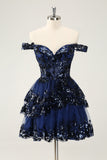 Sparkly Red Corset Tiered Lace A-Line Short Homecoming Dress