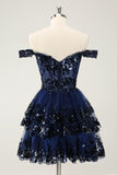 Sparkly Blue Corset Tiered Lace A-Line Short Homecoming Dress