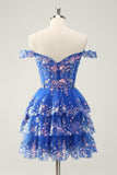Sparkly Red Corset Tiered Lace A-Line Short Homecoming Dress