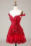 Cute Sparkly Hot Pink A Line Tiered Corset Lace Short Homecoming Dress