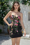 Gorgeous Sheath Sweetheart Black Corset Homecoming Dress with Appliques