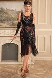 Black Sleeveless Sequins 1920s Flapper Dress with Fringes