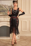 Black Sleeveless Sequins 1920s Flapper Dress with Fringes