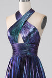 Sparkly Purple Halter A Line Prom Dress with Pleated