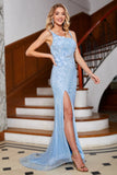 Mermaid Light Blue Stylish Long Prom Dress with Appliques