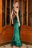 Hot Mermaid Spaghetti Straps Dark Green Long Prom Dress with Open Back
