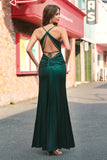 Hot Mermaid Spaghetti Straps Dark Green Long Prom Dress with Open Back