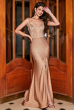 Trendy Mermaid Spaghetti Straps Champagne Corset Prom Dress with Beading