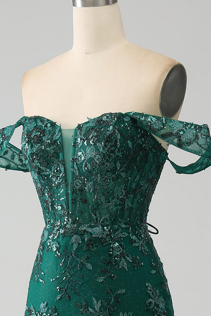 Plus Size Dark Green Lace Appliques Mermaid V-Neck Prom Dress