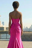 Mermaid Fuchsia Corset Sweetheart Keyhole Long Prom Dress with Slit