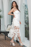 White Sheath Spaghetti Straps Long Engagement Party Dress with Flowers